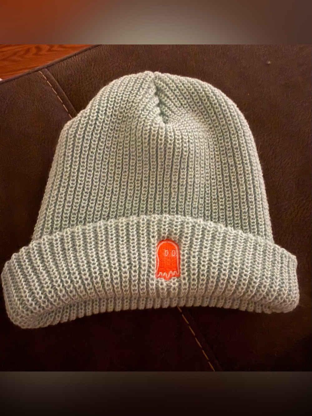 LONELY GHOST Mint Green Beanie with Orange Ghost Patch
